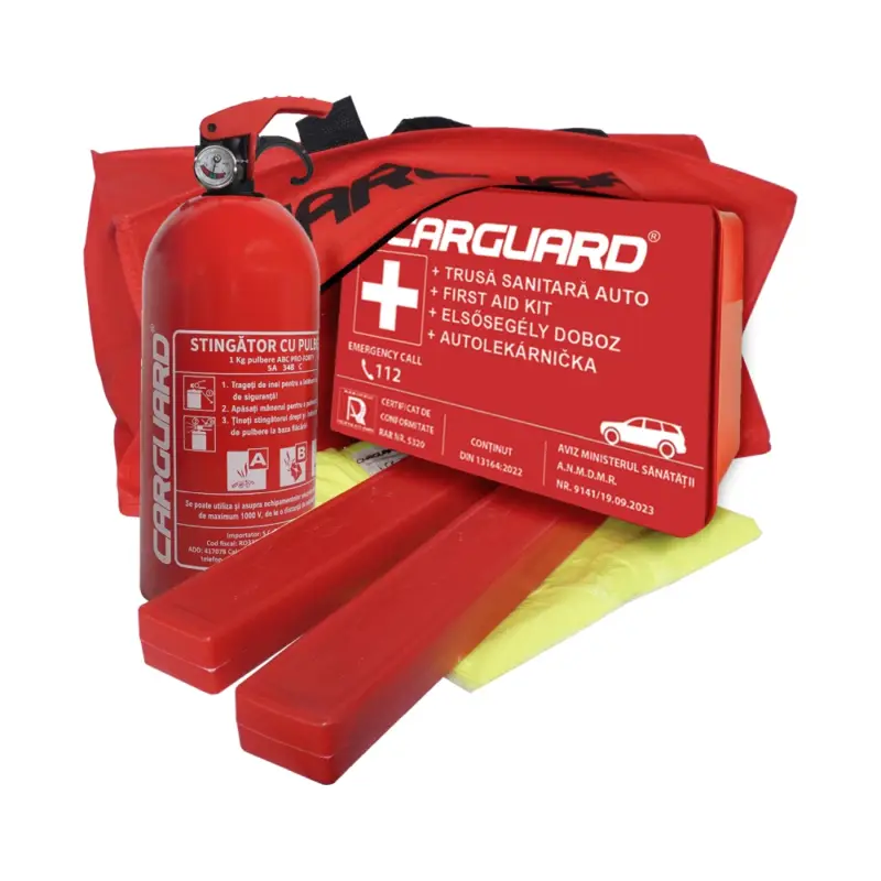 Cel mai bun preț Kit siguranță auto obligatoriu RAR cu stingător 1 kg cu manometru