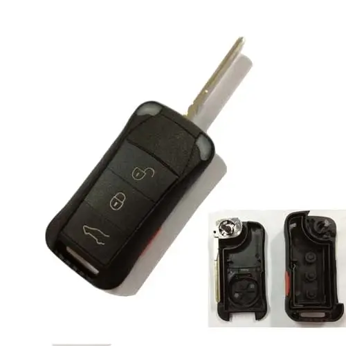 Transport gratuit Carcasă cheie tip briceag compatibilă Porsche, 3 butoane + panică, aftermarket