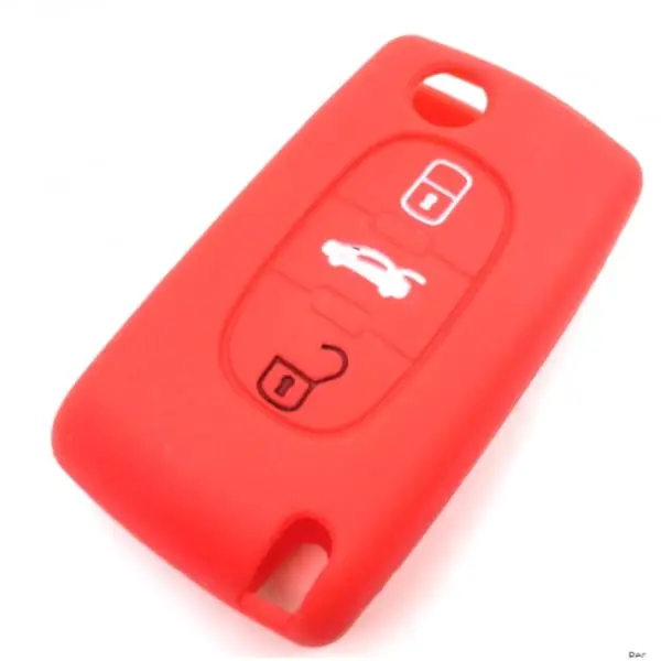 Discount Husă din silicon roșie pentru cheie Citroen/Peugeot cu 3 butoane, protecție antișoc