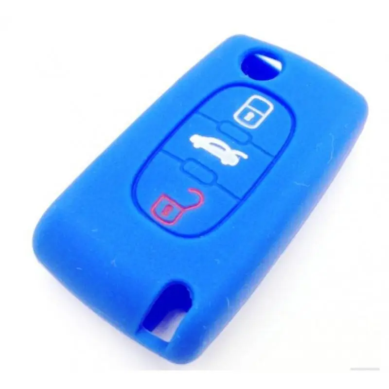 Calitate înaltă Husă silicon pentru cheie Citroen/Peugeot cu 3 butoane, albastră
