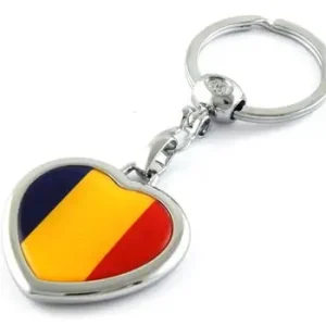 Breloc România inimă cu tricolor, metalic, pentru chei și cadou Reducere extra