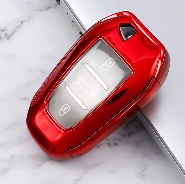 Preț mic Husă cheie auto compatibilă Peugeot Smartkey, TPU+PC, roșie, protecție premium