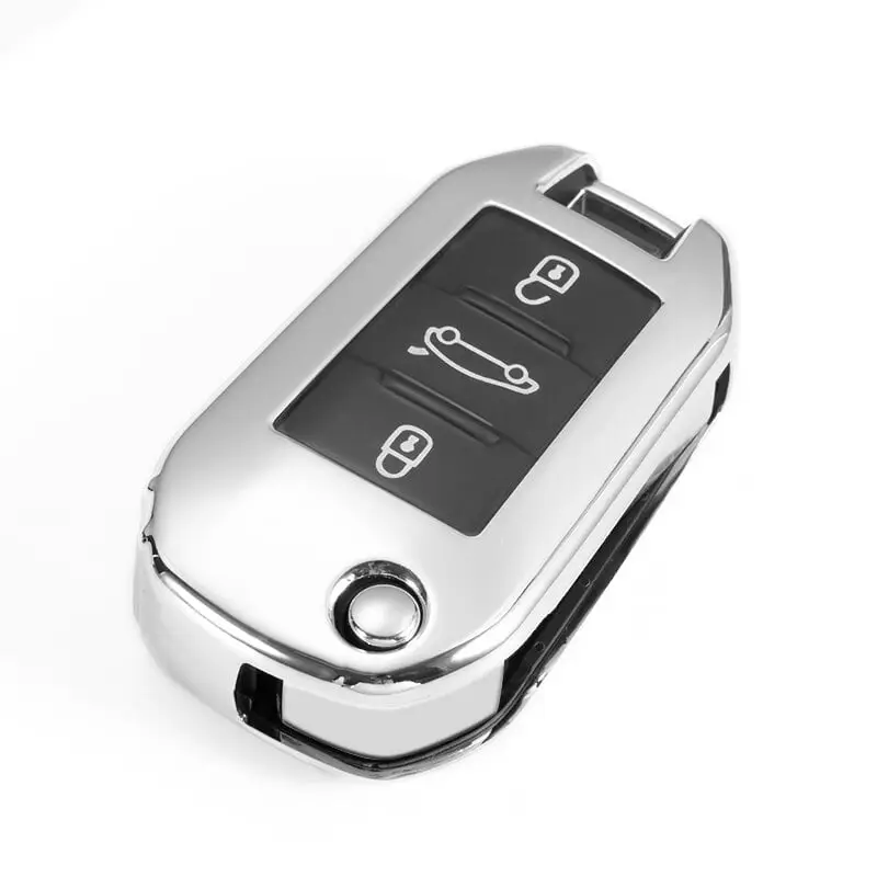 Cel mai vândut Husă TPU silver pentru cheie briceag Peugeot/Citroen – protecție anti-zgârieturi