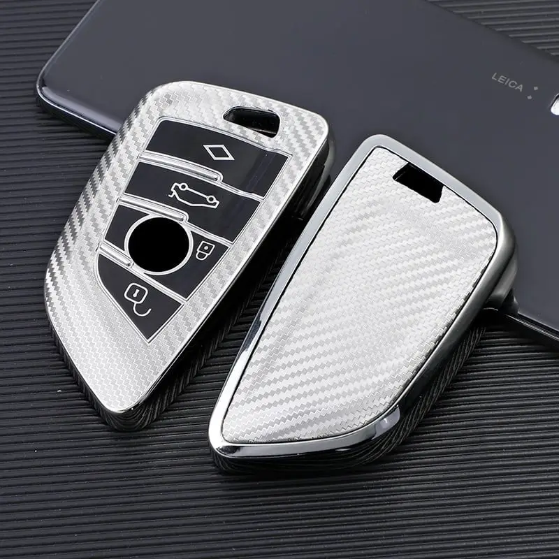 Husă cheie Smartkey BMW Seria G, 4 butoane, carbon silver, TPU+PC Discount