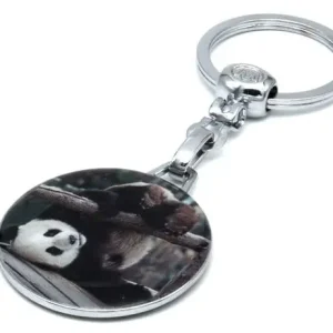 Breloc metalic cu print epoxy urs panda, accesoriu rezistent pentru chei Mai ieftin