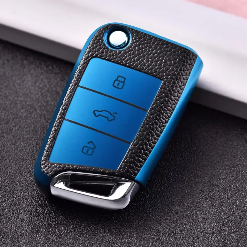 Cel mai bun preț Husă cheie auto briceag pentru Golf Mk7, TPU cu aspect piele, albastru