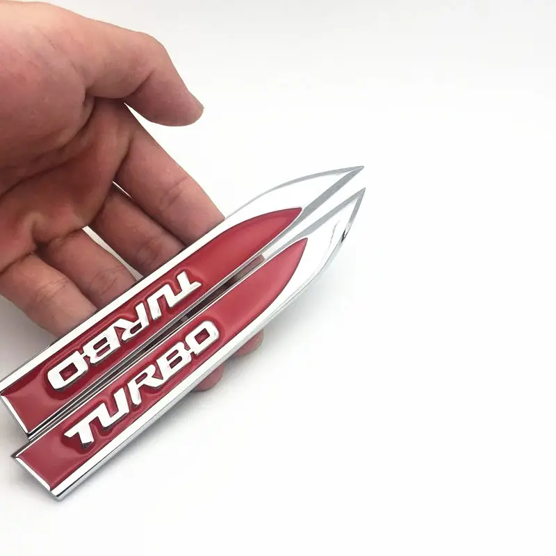 Cumpărături sigure Set 2 embleme auto metalice TURBO, reliefate 3D, dimensiune 14.6 x 1,8 cm FAVLine Selection
