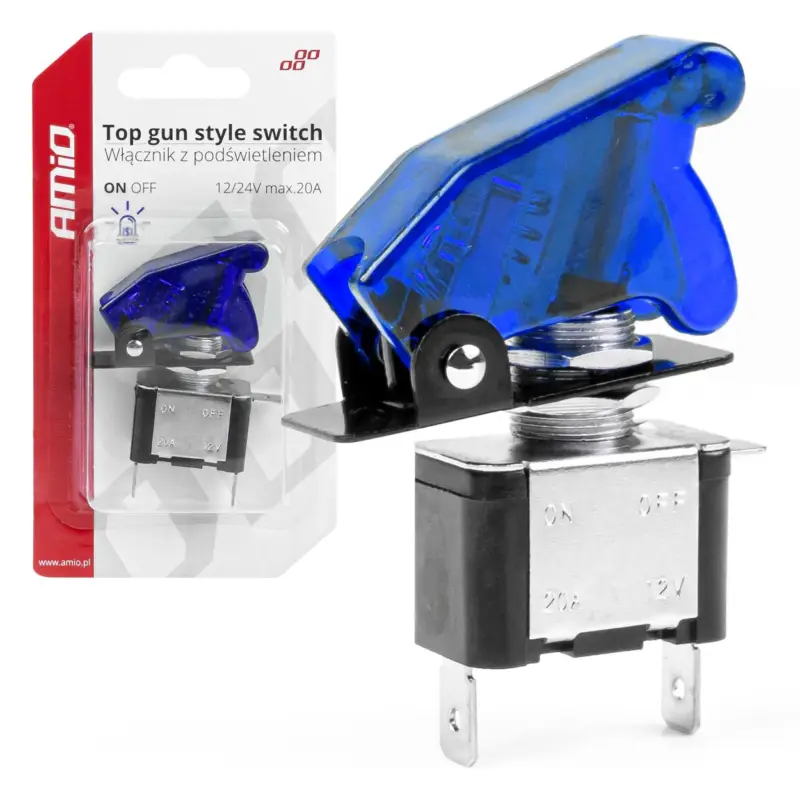 Doar azi Comutator iluminat (intrerupator) cu protectie, destinatie auto, moto, ATV, SSV, Off-Road, model "TOP GUN", tensiune 12V - 24V, culoare Albastra FAVLine Selection