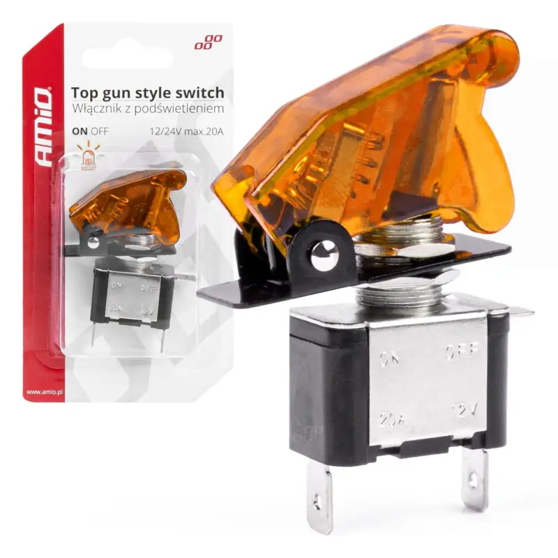Ofertă Comutator iluminat (intrerupator) cu protectie, destinatie auto, moto, ATV, SSV, Off-Road, model "TOP GUN", tensiune 12V - 24V, culoare Orange FAVLine Selection