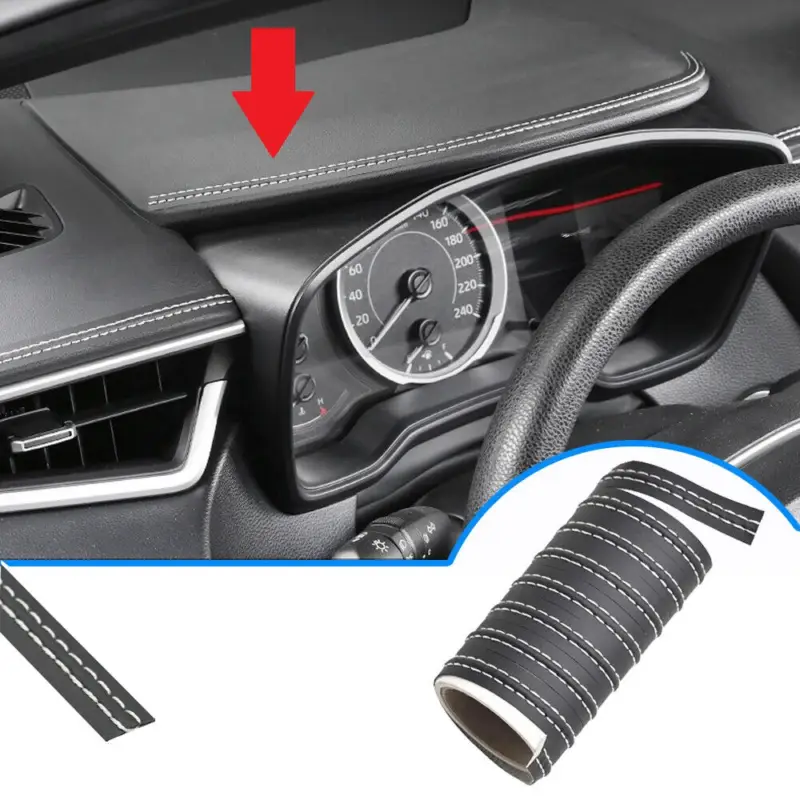 Banda decorativa pentru interiorul vehiculului, lungime 2m, din piele ecologica, culoare Neagra + cusatura Alba FAVLine Selection Ultima șansă