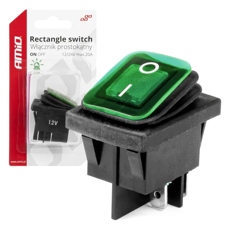 Ofertă specială Intrerupator On/Off, 12/24V, dreptunghiular, waterproof, iluminat culoare Verde, destinatie auto, utilitare, Off-Road, ATV, SSV, QUAD FAVLine Selection