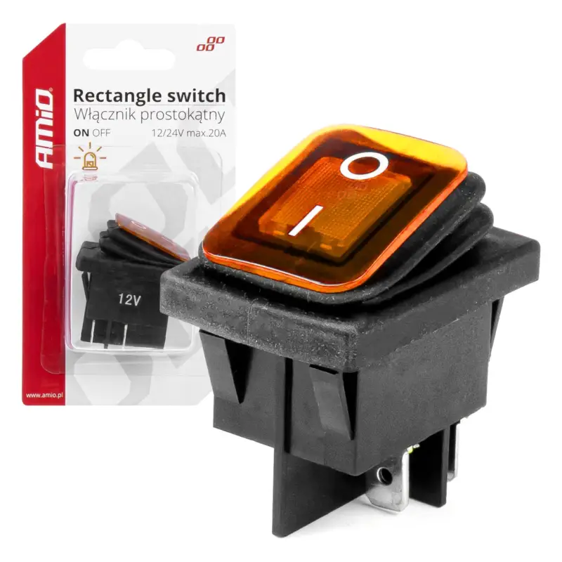 Intrerupator On/Off, 12/24V, dreptunghiular, waterproof, iluminat culoare Galben, destinatie auto, utilitare, Off-Road, ATV, SSV, QUAD FAVLine Selection Super ofertă