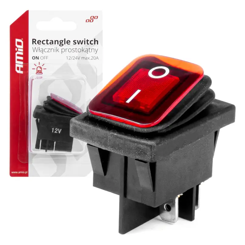 Expediere rapidă Intrerupator On/Off, 12/24V, dreptunghiular, waterproof, iluminat culoare Rosu, destinatie auto, utilitare, Off-Road, ATV, SSV, QUAD FAVLine Selection