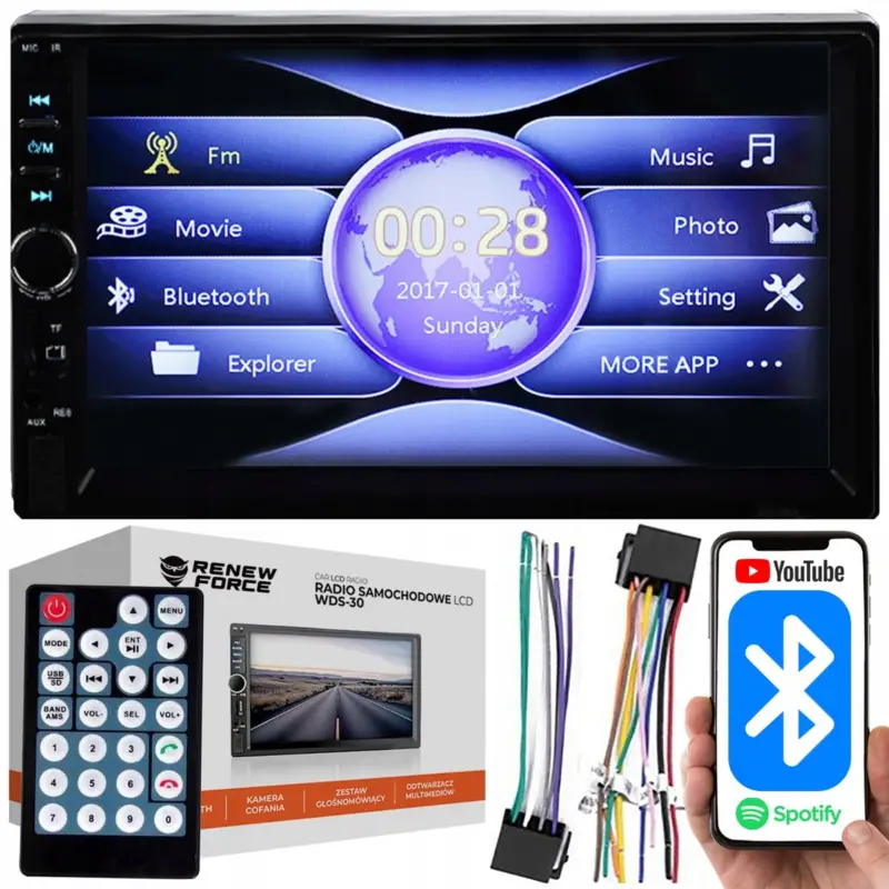 Player Video Auto, dimensiune 2DIN, TouchScreen de 7 inch, 4 x 50W, model WDS-30 cu Bluetooth, Handsfree, Radio, MP3, WMA, MP4, AUX, Card, Telecomanda, Functie Camera Marsarier FAVLine Selection Expediere rapidă
