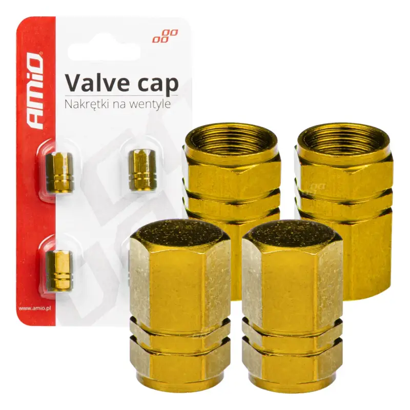Ofertă de sezon Set 4 capacele auto pentru ventil, din aluminiu, model Hexagon, culoare Galben FAVLine Selection