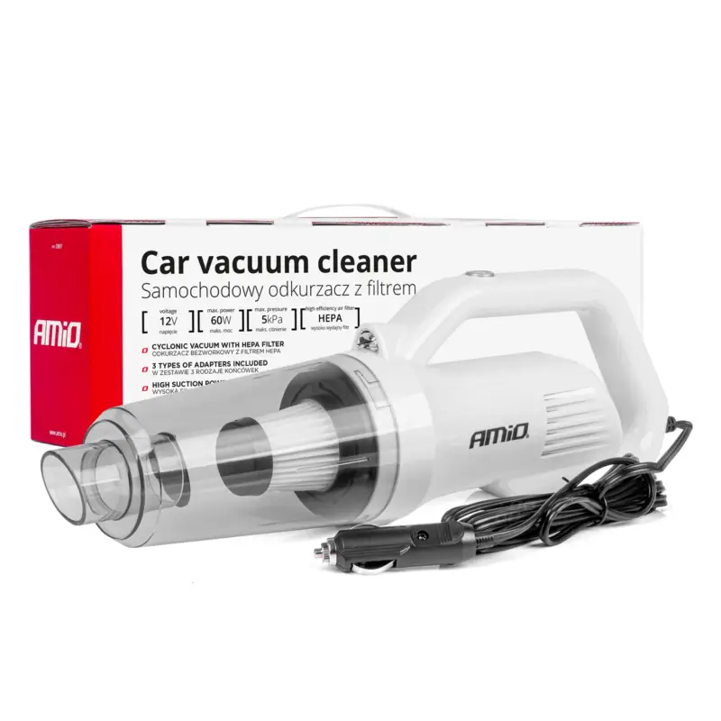 Aspirator Auto PREMIUM, fara sac, cu filtru HEPA, alimentare 12V, putere 60W, vacuum 5kPa FAVLine Selection Retur ușor