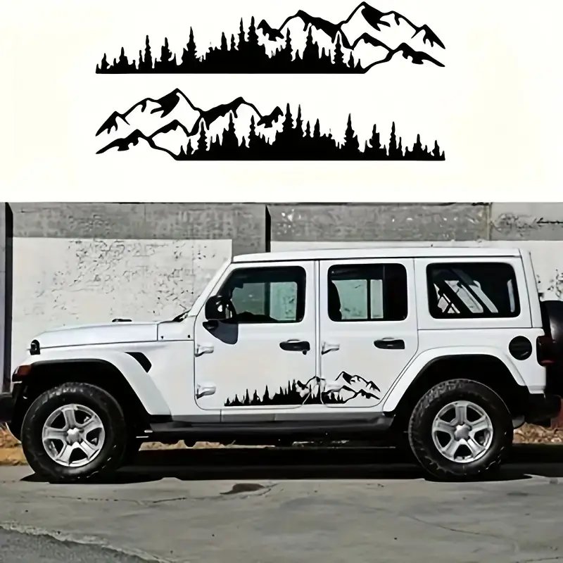 Preferatul clienților Set 2 stickere autoadezive pentru vehicule Off Road, model "Forest & Mountains", dimensiune 100 x 20 cm, culoare Neagra FAVLine Selection