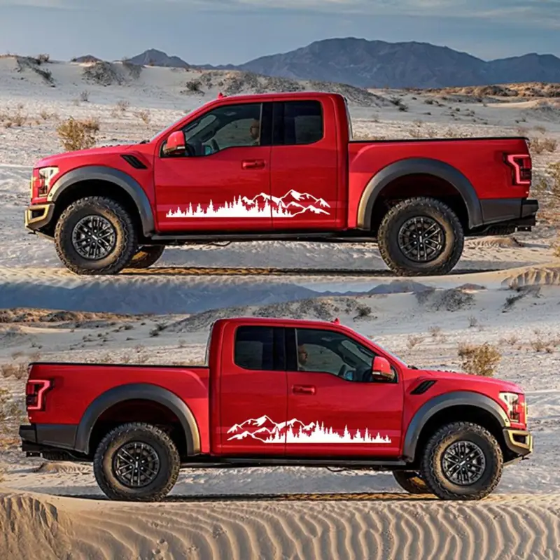 Set 2 stickere autoadezive pentru vehicule Off Road, model "Forest & Mountains", dimensiune 100 x 20 cm, culoare Alba FAVLine Selection Reducere de preț