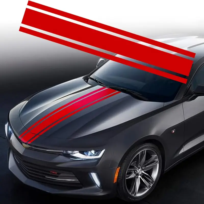 Reducere extra Sticker autoadeziv Tuning, model "Triple Stripes", dimensiune 125 x 22 cm, culoare Rosie FAVLine Selection