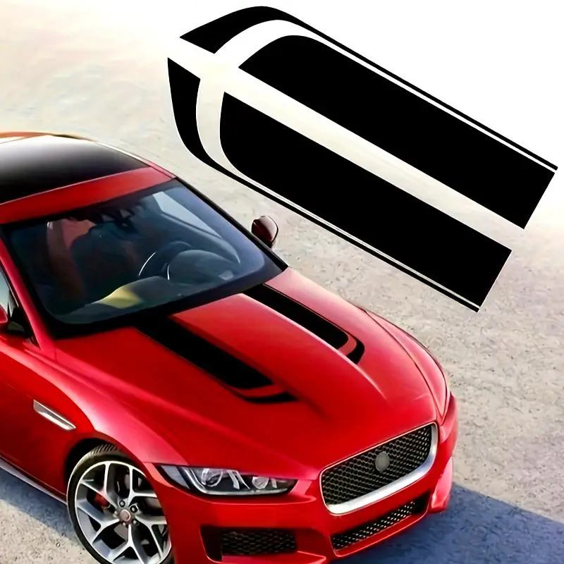 Comandă acum Set 2 stickere autoadezive Tuning, model "Hood Stripes V1", dimensiune 85 x 12 cm, culoare Neagra FAVLine Selection