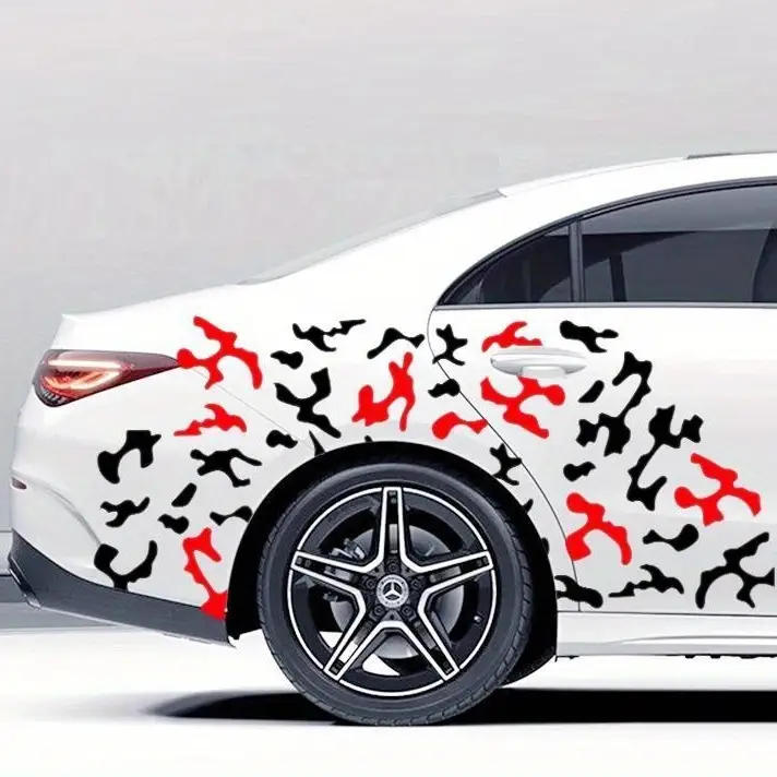 Reducere Set 2 stickere autoadezive Tuning in doua culori, model "Paint Stains", dimensiune 97 x 47 cm, culoare Negru + Rosu FAVLine Selection
