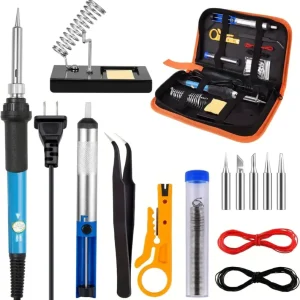 Set Profesional 15 Piese pentru Lipire – Pistol de Lipit, Suport cu Arc, Varfuri Interschimbabile, Pompa cositor, Penseta si Accesorii Complete in Husa Portabila FAVLine Selection Ofertă limitată
