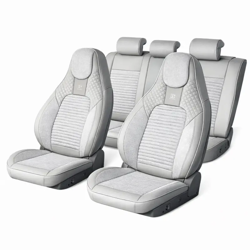 Set huse scaune auto Premium, model BLAZE Luxor, design Sportiv,universale, ergonomice, Piele Ecologica cu insertii textile, culoare Crem/Gri FAVLine Selection Cel mai vândut