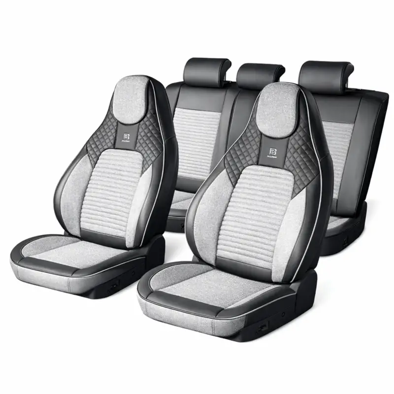 Set huse scaune auto Premium, model BLAZE Prime, design Sportiv,universale, ergonomice, Piele Ecologica cu insertii textile, culoare Negru/Gri FAVLine Selection Calitate înaltă