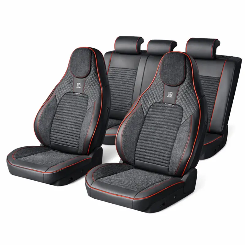 Ultima șansă Set huse scaune auto Premium, model BLAZE Torque, design Sportiv,universale, ergonomice, Piele Ecologica cu insertii textile, culoare Negru/Rosu FAVLine Selection