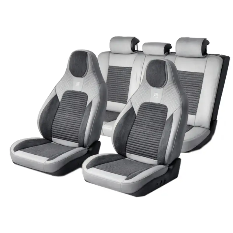 Popular Set huse scaune auto Premium, model BLAZE Elite, design Sportiv,universale, ergonomice, Piele Ecologica cu insertii textile, culoare Gri/Crem FAVLine Selection