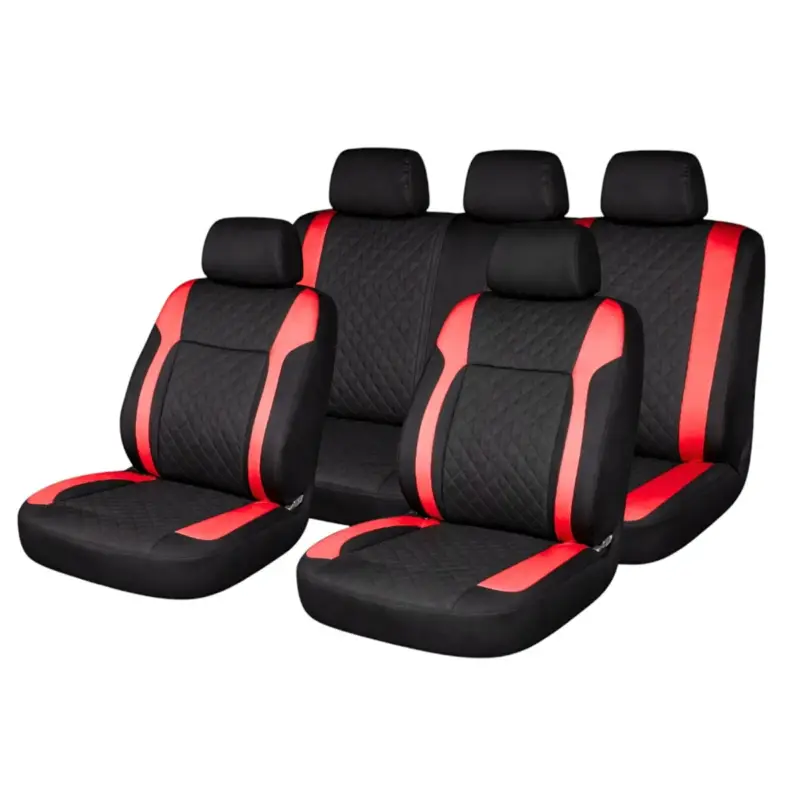 Transport gratuit Set huse scaune auto Premium, model DIAMOND Racer, design Sportiv,universale, ergonomice, Piele Ecologica Matlasata, culoare Negru/Rosu FAVLine Selection