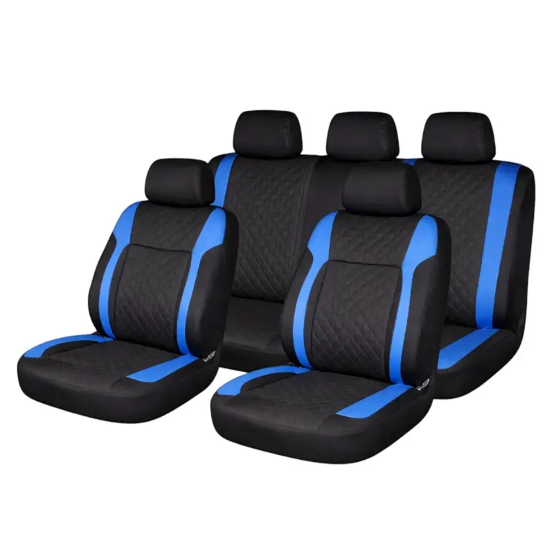 Set huse scaune auto Premium, model DIAMOND Drive, design Sportiv,universale, ergonomice, Piele Ecologica Matlasata, culoare Negru/Albastru FAVLine Selection Plată securizată