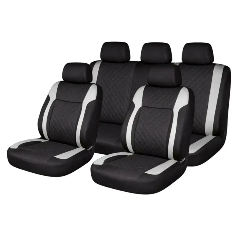 Set huse scaune auto Premium, model DIAMOND Core, design Sportiv,universale, ergonomice, Piele Ecologica Matlasata, culoare Negru/Gri FAVLine Selection Reducere extra