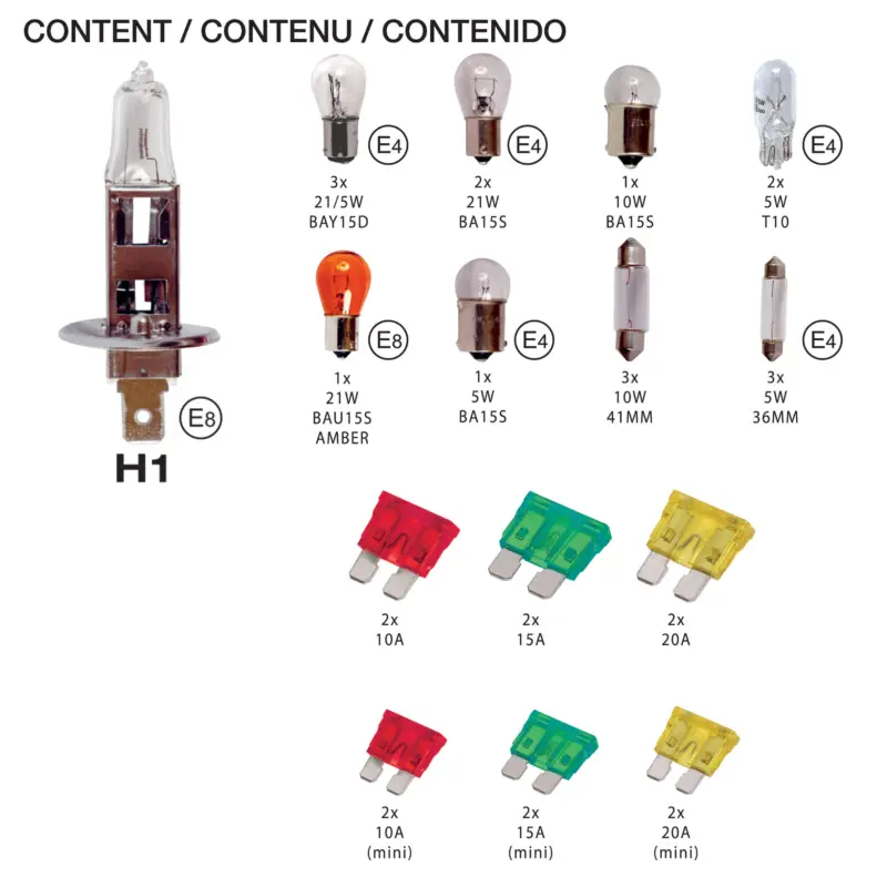 Livrare rapidă Set becuri auto de rezerva H1 cu sigurante, 30 piese, 12V, Sumex