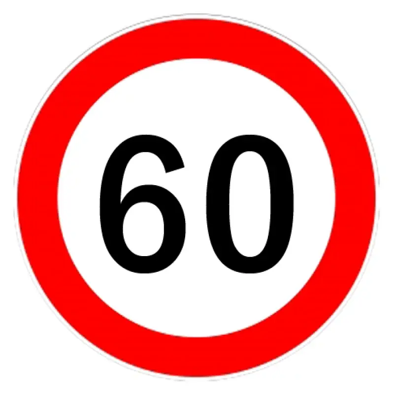 Retur gratuit Autocolant limitator de viteză 60 km/h pentru exterior, Ø18 cm