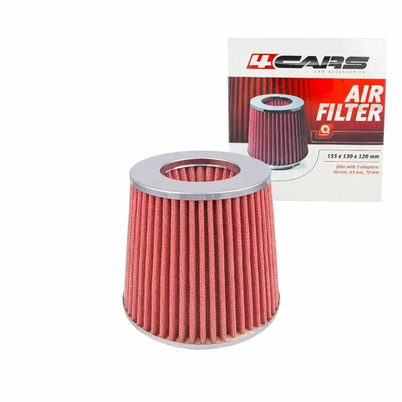Filtru aer conic sport 4Cars crom rosu cu adaptoare 60-70 mm Noutate