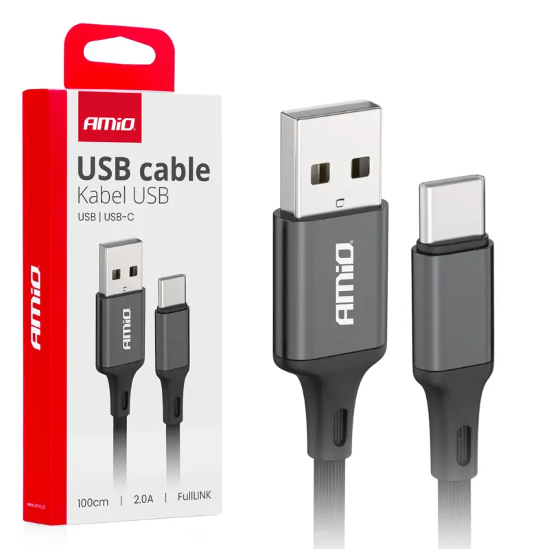 Plată securizată Cablu USB la USB-C AMiO FullLINK 2A, 100 cm, negru