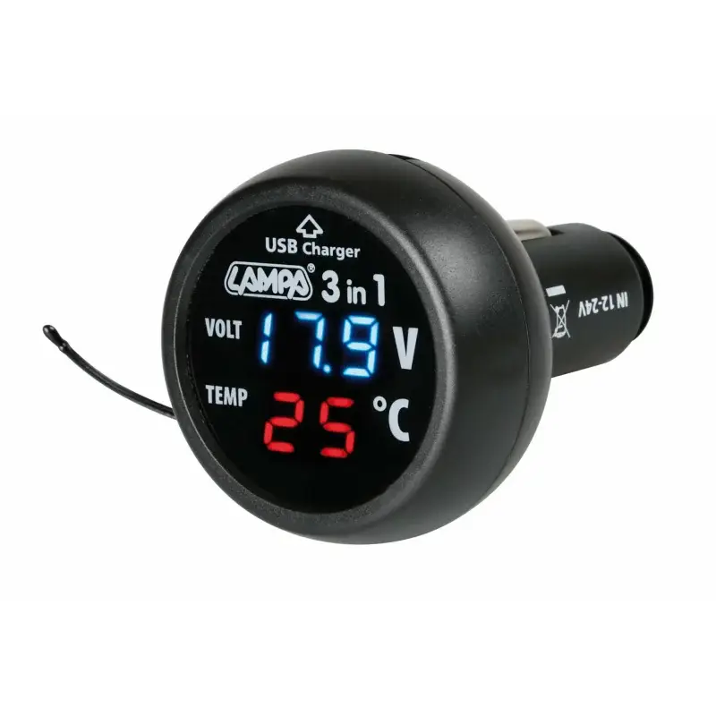 Priză brichetă auto 3 în 1 Smart-Plug 12/24V cu USB, voltmetru și termometru Ofertă de sezon