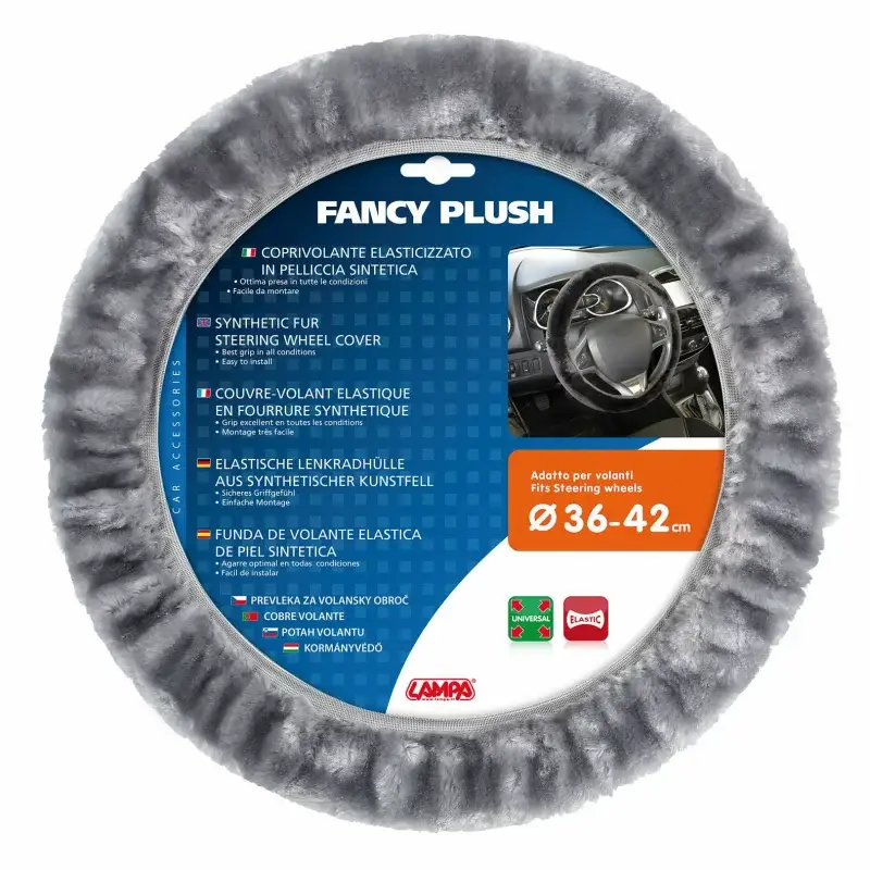 Cel mai bun preț Husă pentru volan din blană sintetică Fancy Plush, gri, Ø 36-42 cm