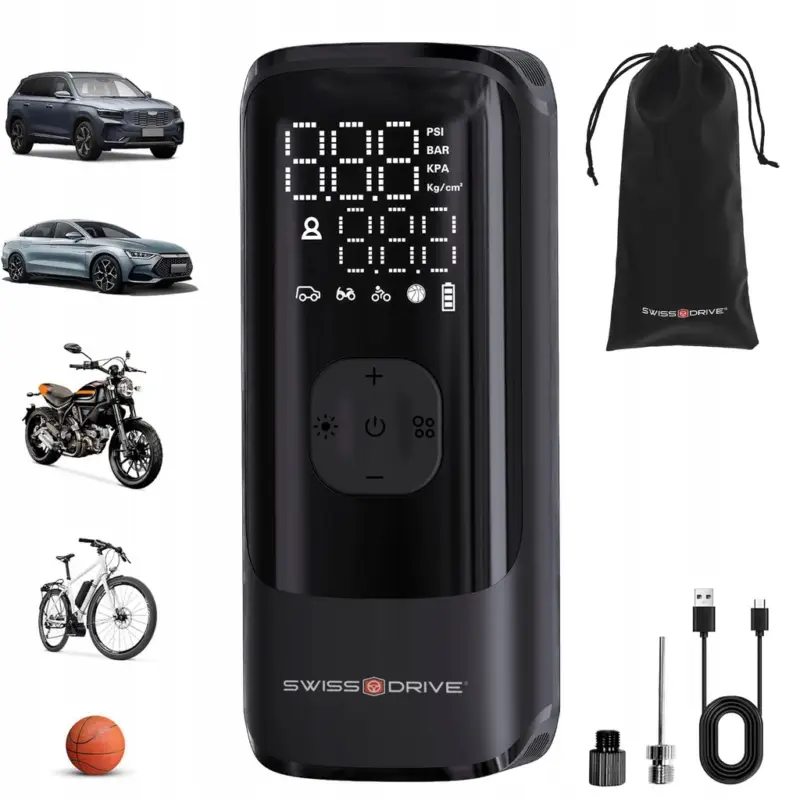 Compresor de aer portabil 150 PSI pentru anvelope, cu afisaj LCD si LED Preferatul clienților