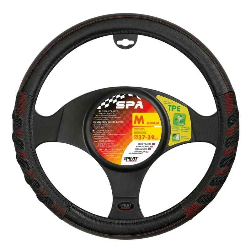 Ofertă specială Husă volan din imitație piele Spa, M 37-39 cm, negru/roșu