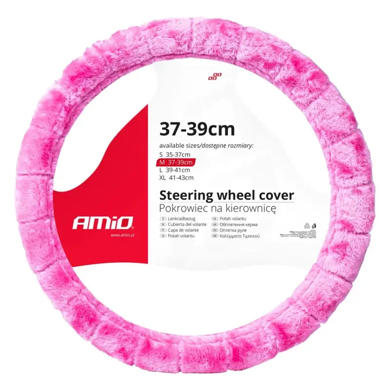 Husă volan din blană sintetică roz Amio SWC-54-M, 37-39 cm Reducere de preț