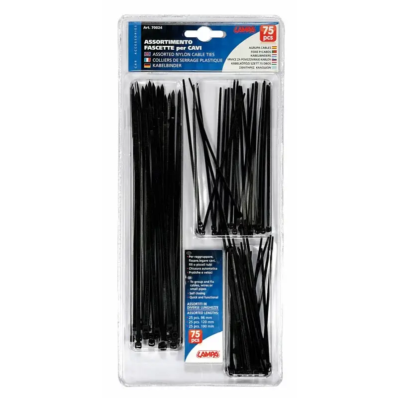 Coliere din plastic negre, 75 buc, dimensiuni asortate 90/120/190 mm Retur ușor