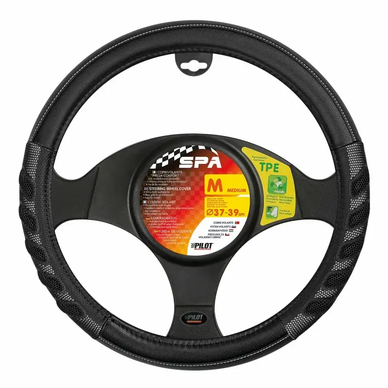 Discount Husă volan din imitație piele Spa, M 37-39 cm, negru/gri