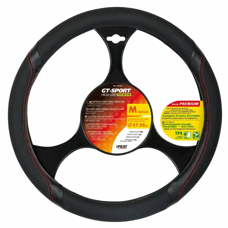Husă volan GT Sport Premium mărimea M, 37-39 cm, negru cu roșu Ultima șansă