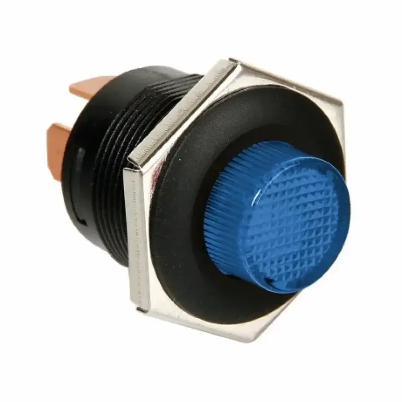 Disponibil imediat Întrerupător cu revenire 12/24V 5A, LED albastru, montaj panou 22 mm