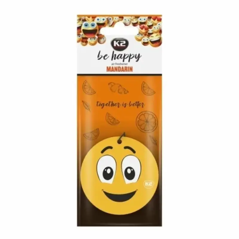Ofertă specială Odorizant auto K2 Be Happy Mandarin cu agățătoare pentru oglindă
