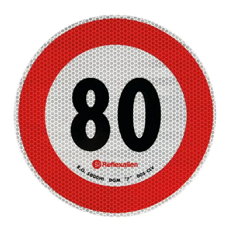 Autocolant reflectorizant limitator de viteza 80 km/h, diametru 20 cm Transport gratuit