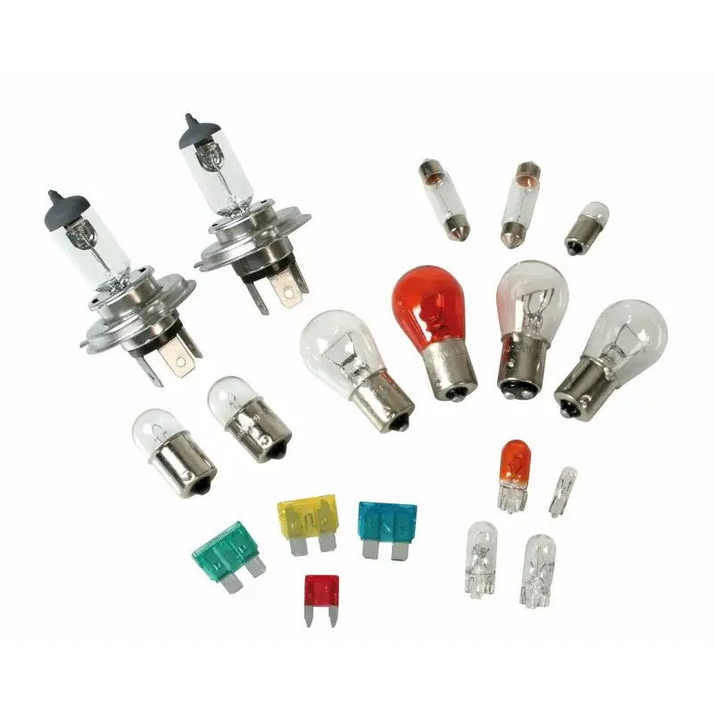 Kit becuri auto si sigurante 19 piese 12V cu 2 becuri halogen H4 Nu rata