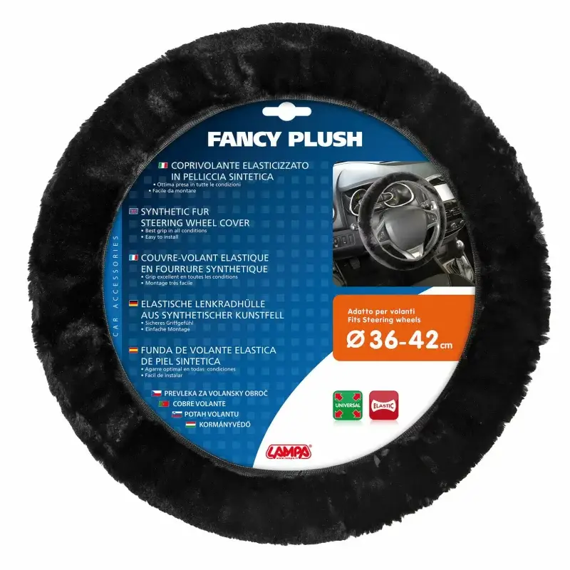 Husa volan din blana sintetica Fancy Plush neagra, 36-42 cm Nu rata